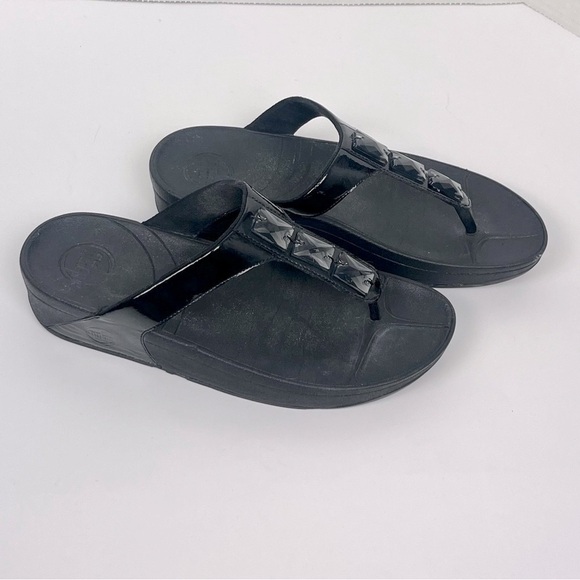 Fitflop black patent bejeweled Pietra thong style sandals, size US 9. - Picture 1 of 12